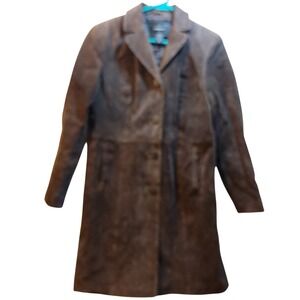 Vintage‎ Colebrook Classics Brown Leather Coat Womens Sm Collared Button Front